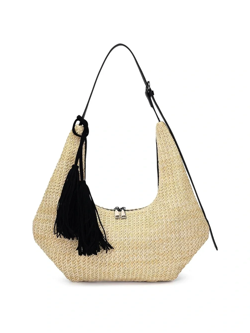 Straw Hobo Shoulder Bag with Tassel, Summer Beach Crossbody Purse